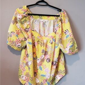 LOFT Yellow Floral Blouse size linen blend
